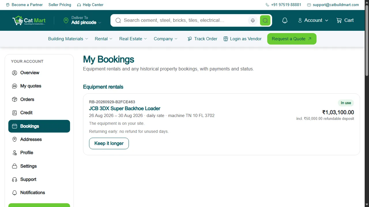 My Bookings showing a machine in use with a Keep it longer button