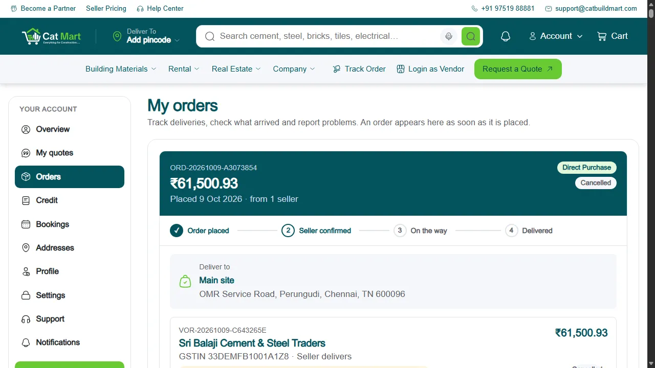 The My orders page in a customer account