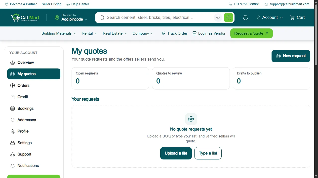 The My quotes page in a customer account